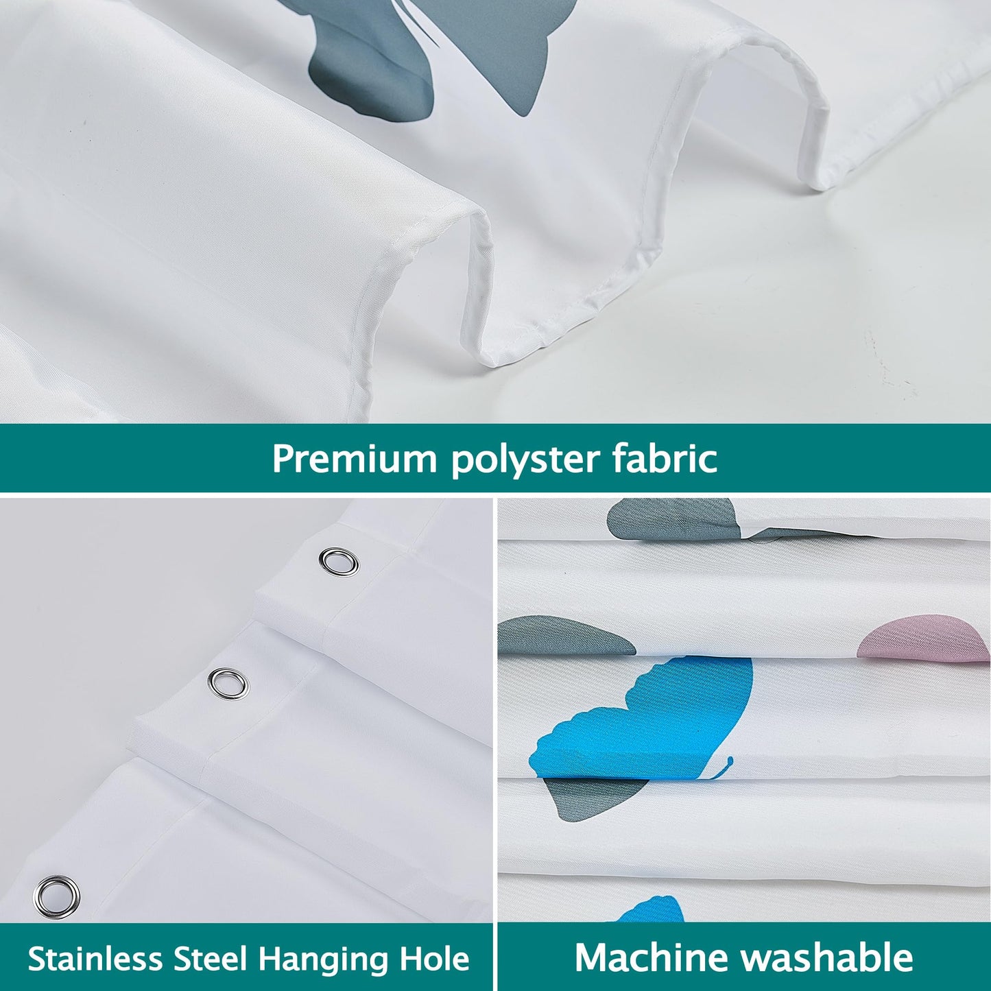 AWIYTE Shower Curtain 180 x 200 cm (71 x 79 Inch), Waterproof Polyester Textile Fabric Machine Washable with 12 Plastic Hooks & Weighted for Bathroom
