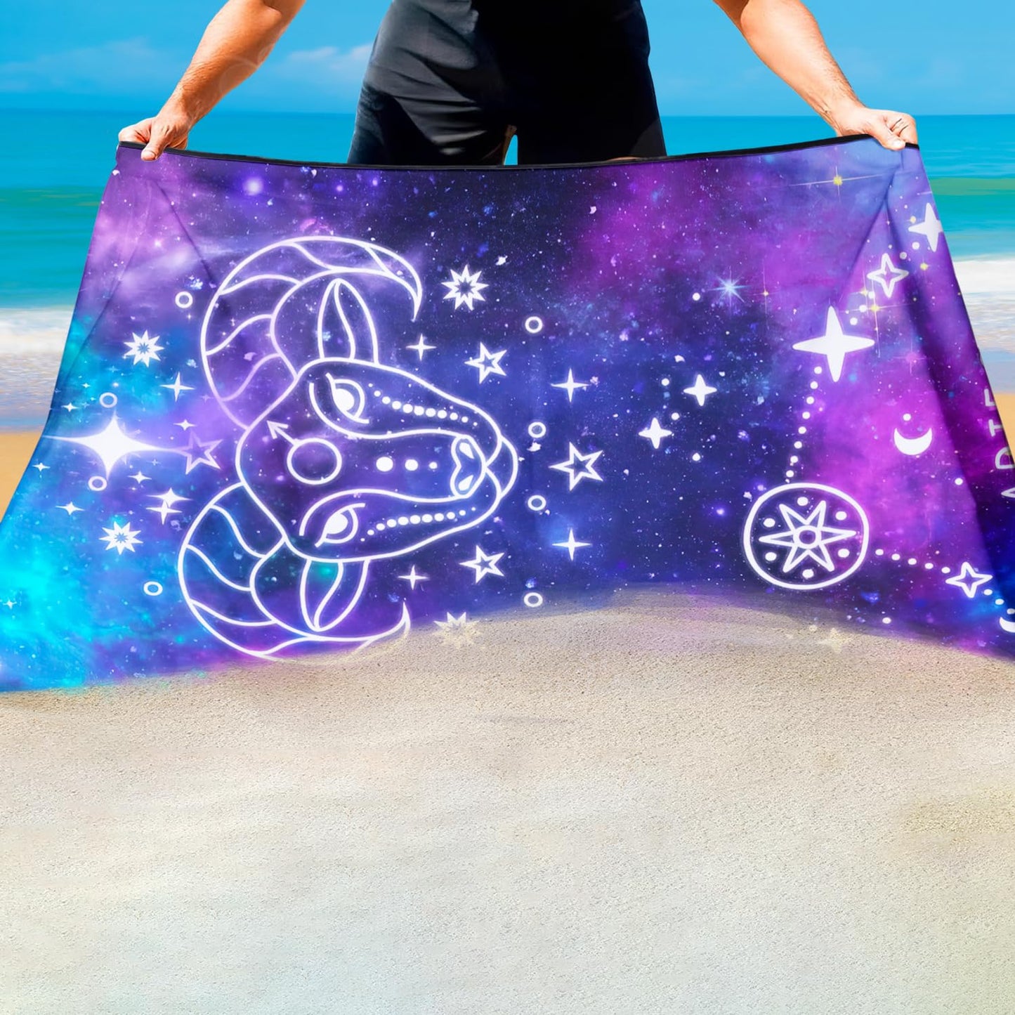 Violetpos Aries Zodiac Sign Beach Towel for Astrology Fans, Extra Large 180x90 cm 250GSM Microfibre, Sand Free Quick Dry