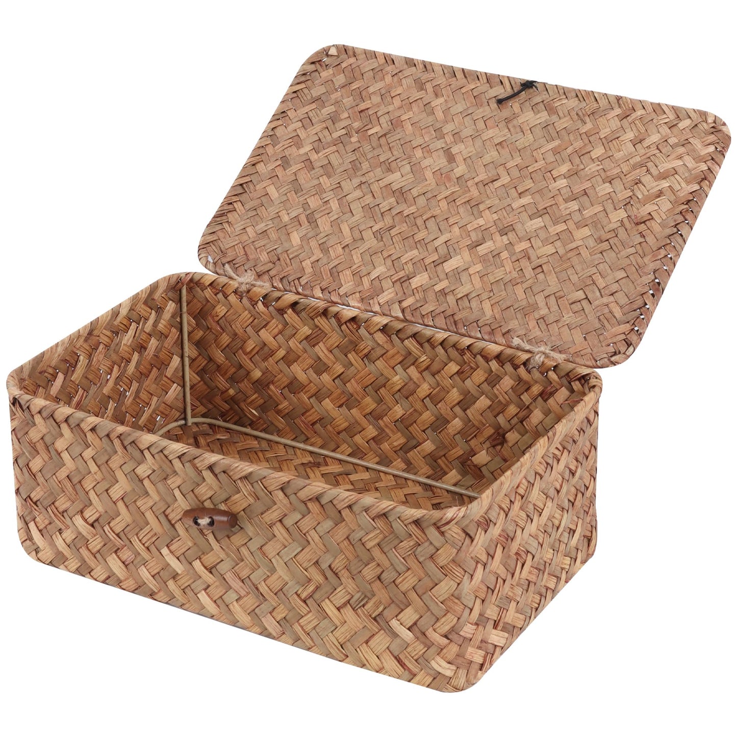 FEIALNDUO Wicker Shelf Baskets with Lid,Seagrass Storage Basket Bins Rectangular Handwoven Basket Boxes for Shelves Desktop Home Organizer
