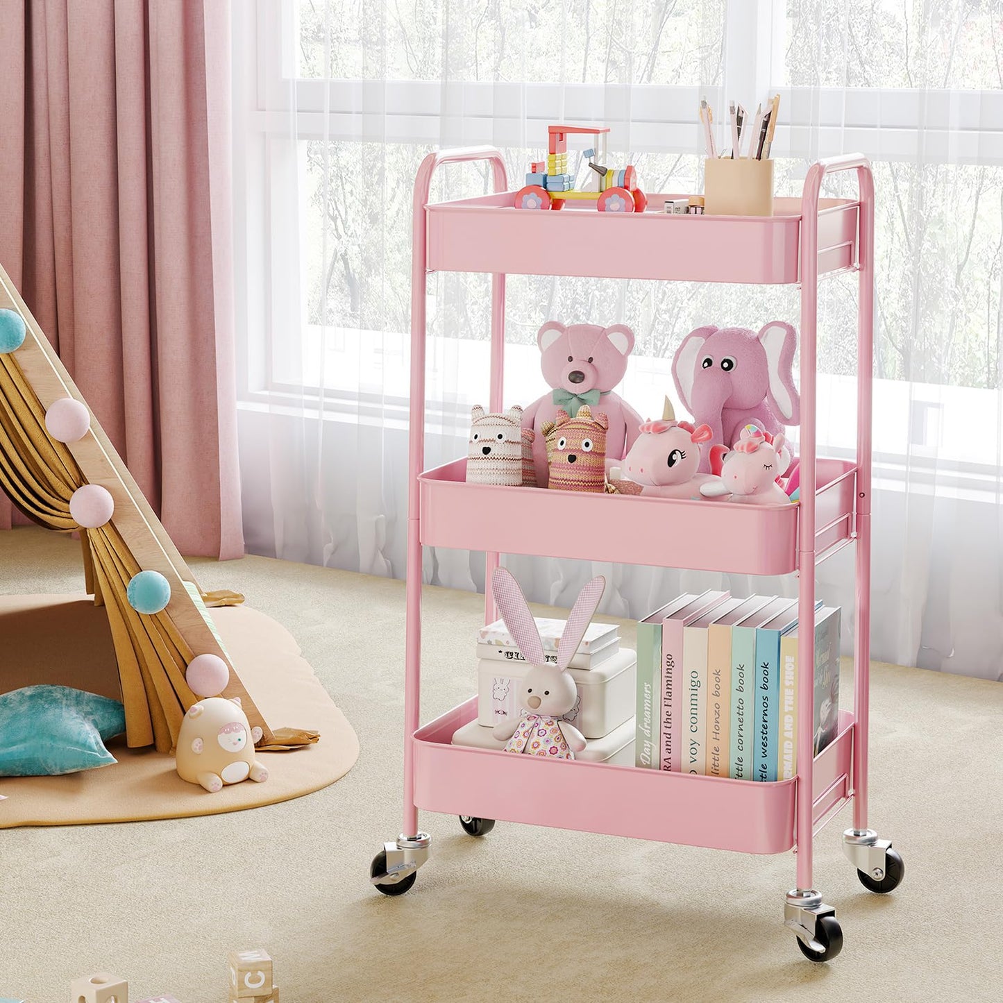 KINGRACK 3 Tier Metal Storage Trolley on Wheels
