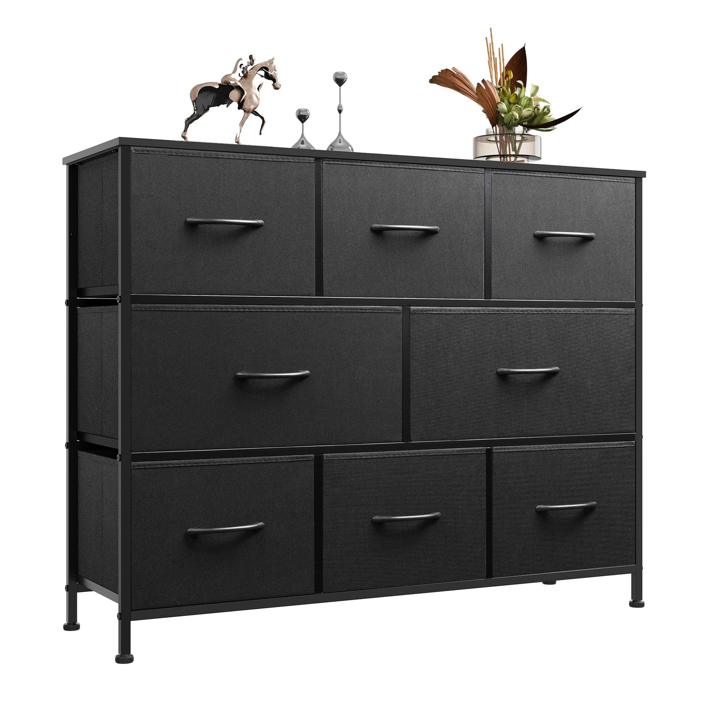 WLIVE Black Chest of Drawers, 8 Fabric Drawers Dresser Bedroom, Living Room