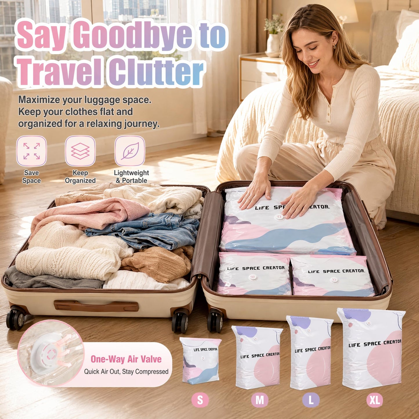 No Pump Vacuum Storage Bags, 4PCS Press and Seal Compression Bags