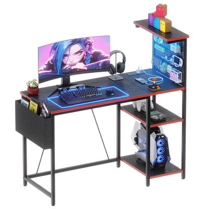 Xyphren Gaming Desk with Pegboard & Power Outlet & LED Light, Small Computer Desk with Reversible Shelves for Corner Home Office Desk, 120 * 50cm