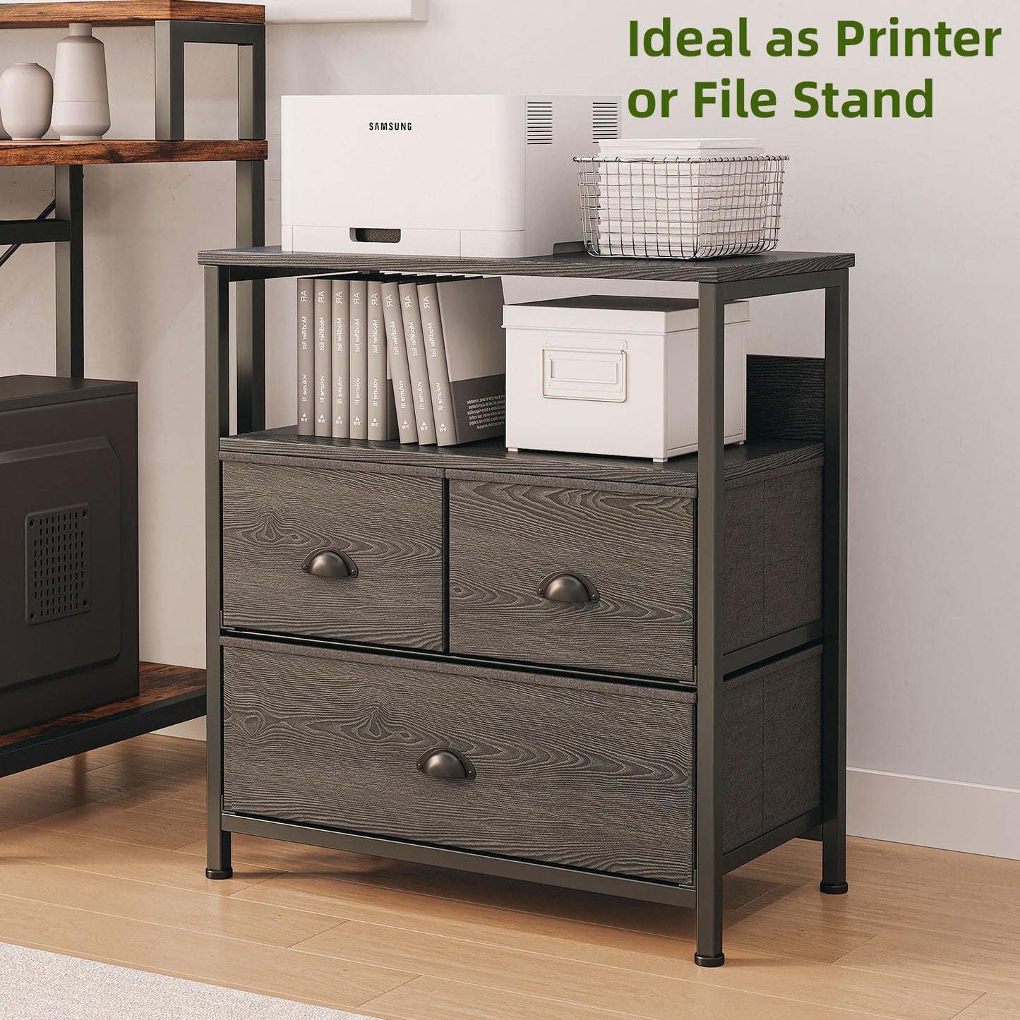 CAIYUN Bedside Table Cabinet with 3 Drawers for Bedroom, Nightstand Sofa Sid with Storage for Living Room, End Table with Metal Frame and Open Shelf