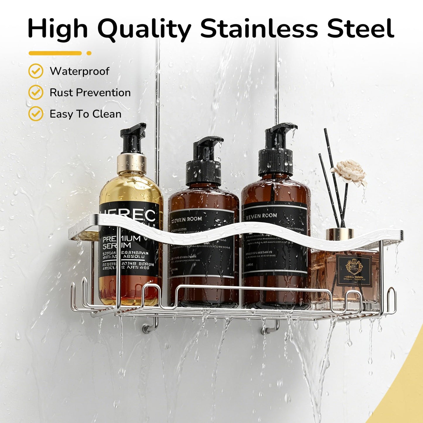 ALOCEO Shower Caddy Hanging No Drilling, Silver Shower Shelf, Shower Storage 304 Stainless Steel Suitable for Use in the Bathroom