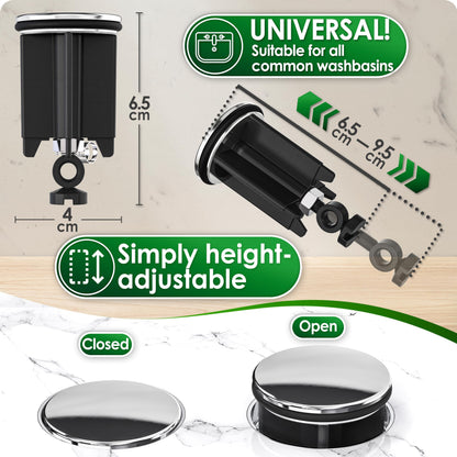Kitchen Helpis® Quality Drain Plug, ⌀ 40 mm 2 pc black, height adjustable