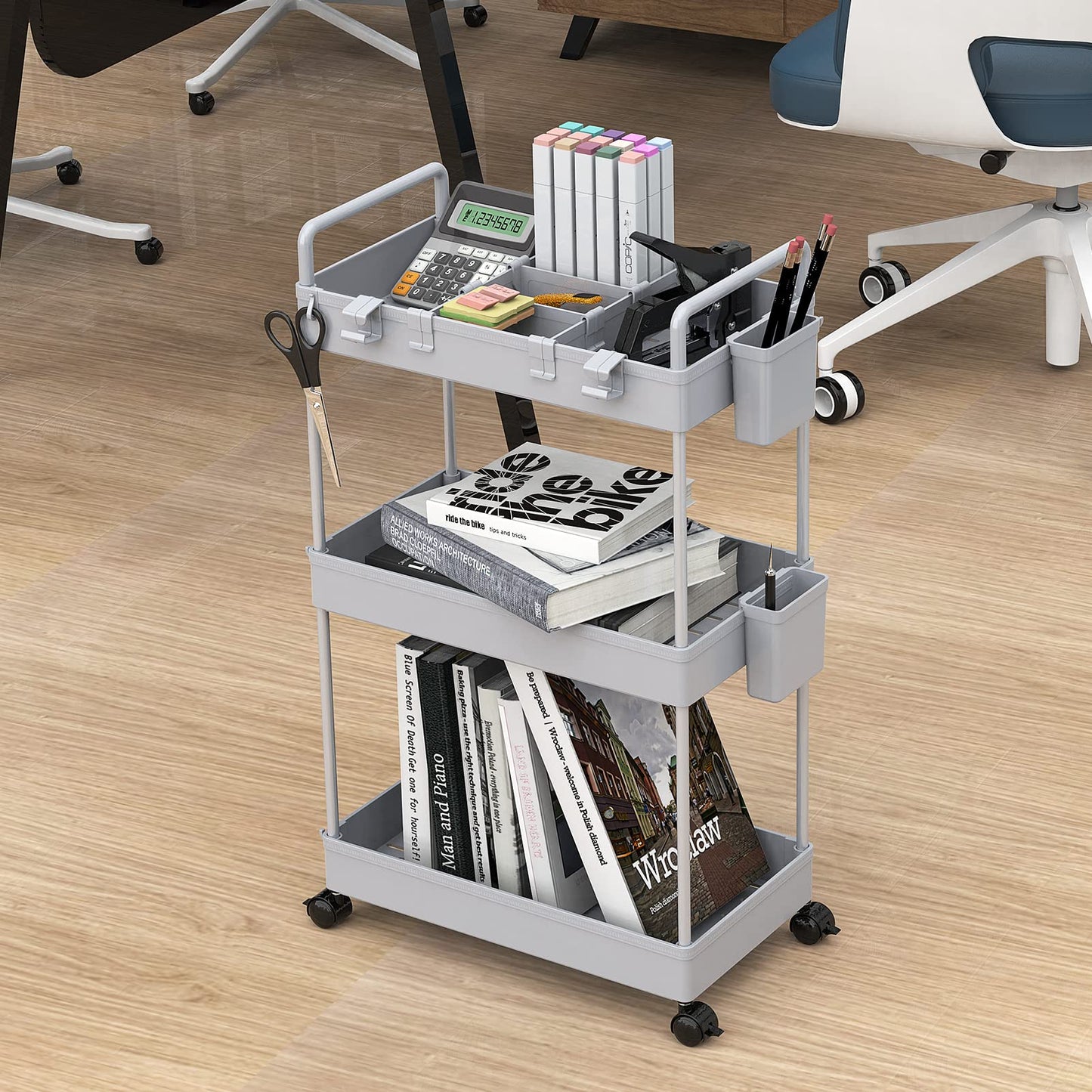 Ronlap Slim Storage Trolley, 3 Tier Rolling Cart Storage Organizer, Grey