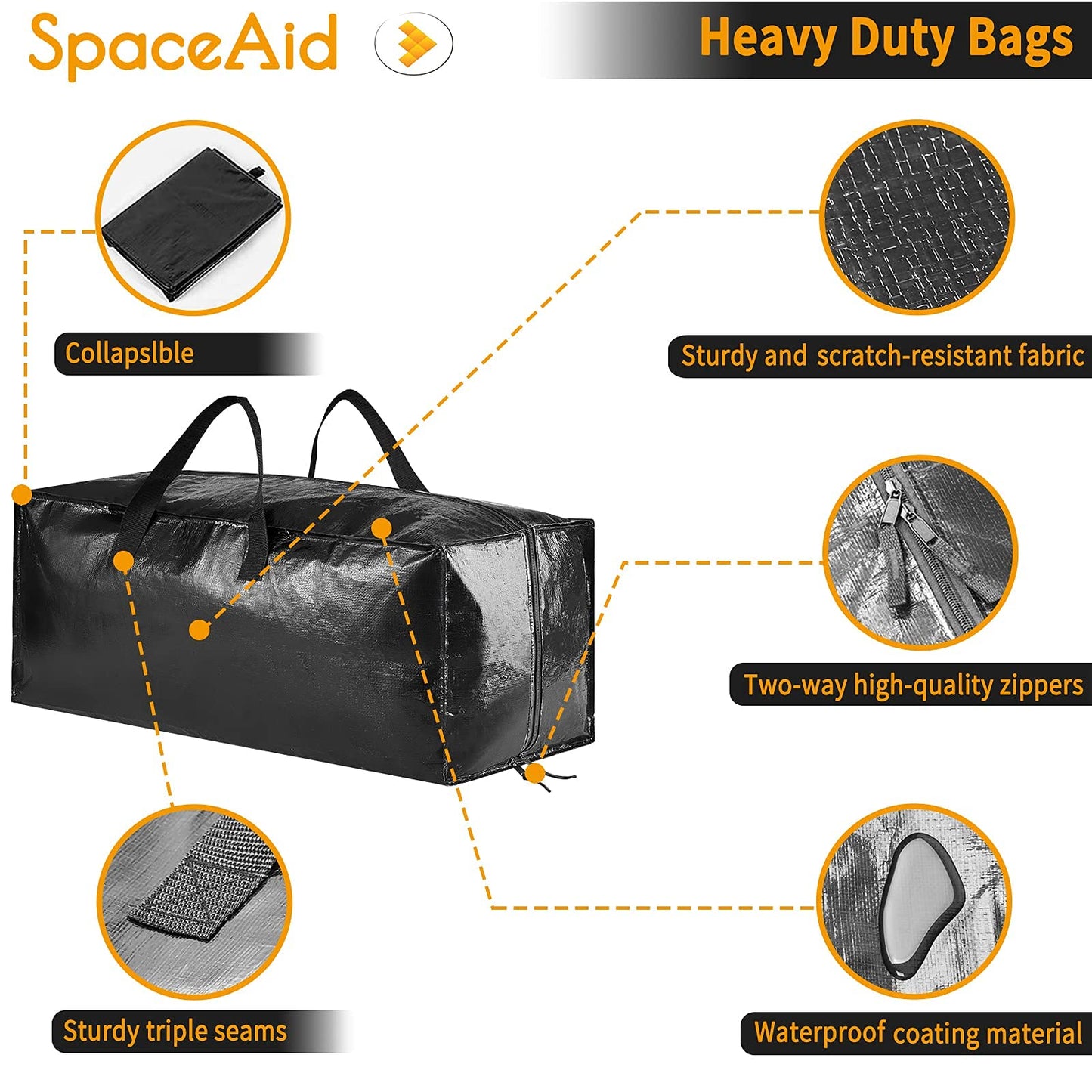 SpaceAid Heavy Duty Moving Bags, Extra Large Storage Totes W/Backpack Straps Strong Handles & Zippers, Alternative to Moving Boxes