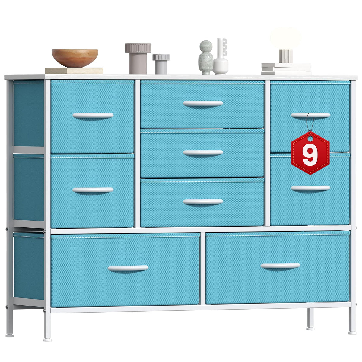 GoaHi Chest of Drawers, Large Dressers with Metal Frame and MDF Wooden Top Board, Adjustable Feet, Anti-Tip Safety