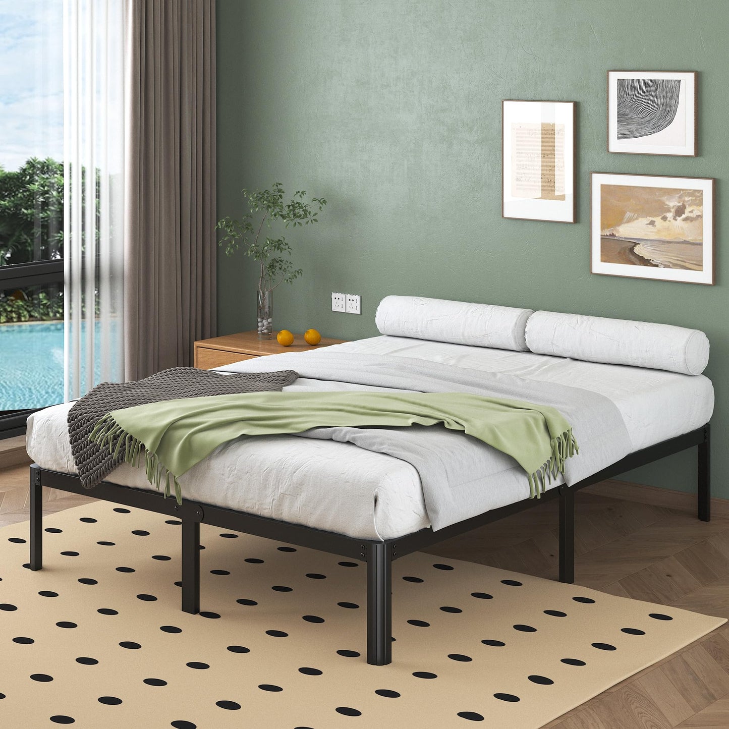 Lutown-Teen 30.5 cm High European Double Bed Frame 140 x 200 with Rounded Corners, Heavy Duty Metal Bed Frames 140x200 Double with Steel Slats,
