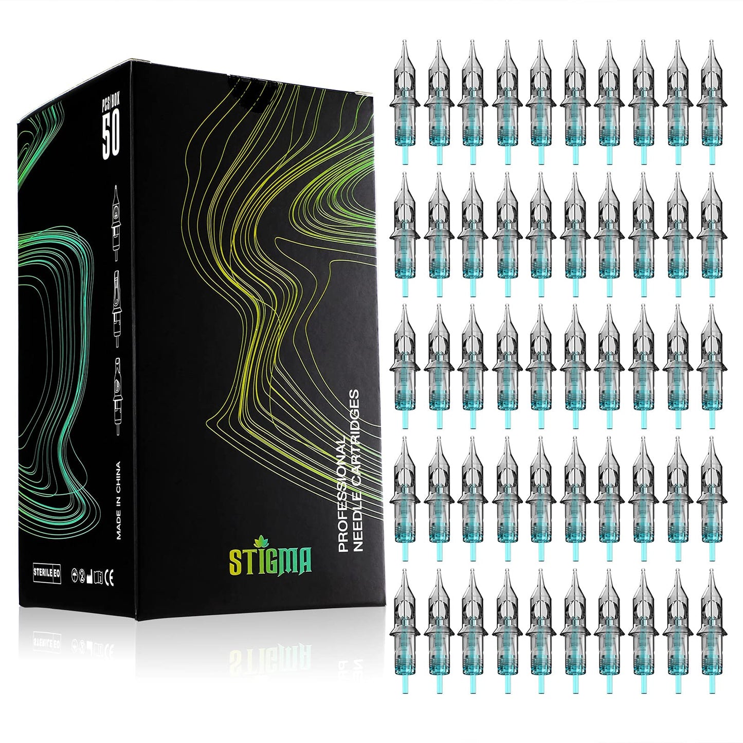 STIGMA 50Pcs Tattoo Cartridges Needles Disposable Mixed #10 Bugpin Round Liner 3RL 5RL 7RL #12 Standard 3RL 5RL EN02B-50KIT-I