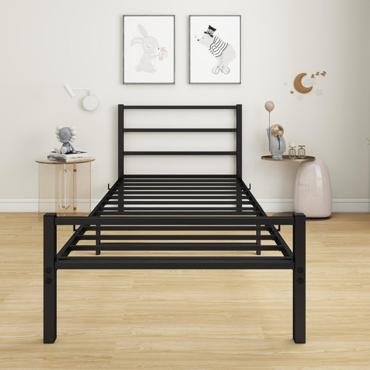 MOFLUT Single Bed Frame with Storage and Headboard and Footboard, 3ft Upholstered Metal Single Bed Frame with Slats Enhanced Support, No Box Spring