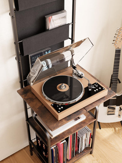 FANNYE Record Player Stand, 6-Tier Record Player Table, Vinyl Record Storage with Extra-Large Desktop, Turntable Stand End Table for Vinyl Record