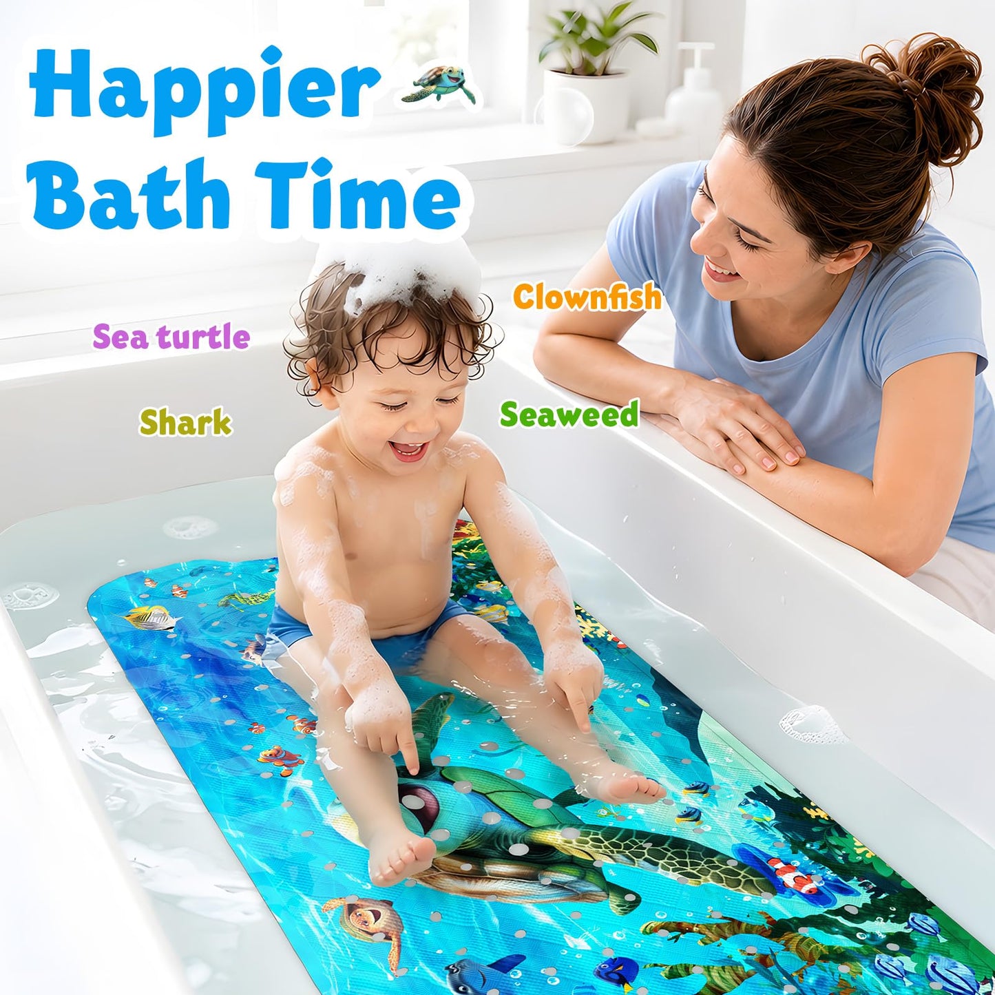 XIYUNTE Baby Bath Mats Non Slip Anti Mould - 100x40cm Extra Long Non Slip Bath Mat for Kids
