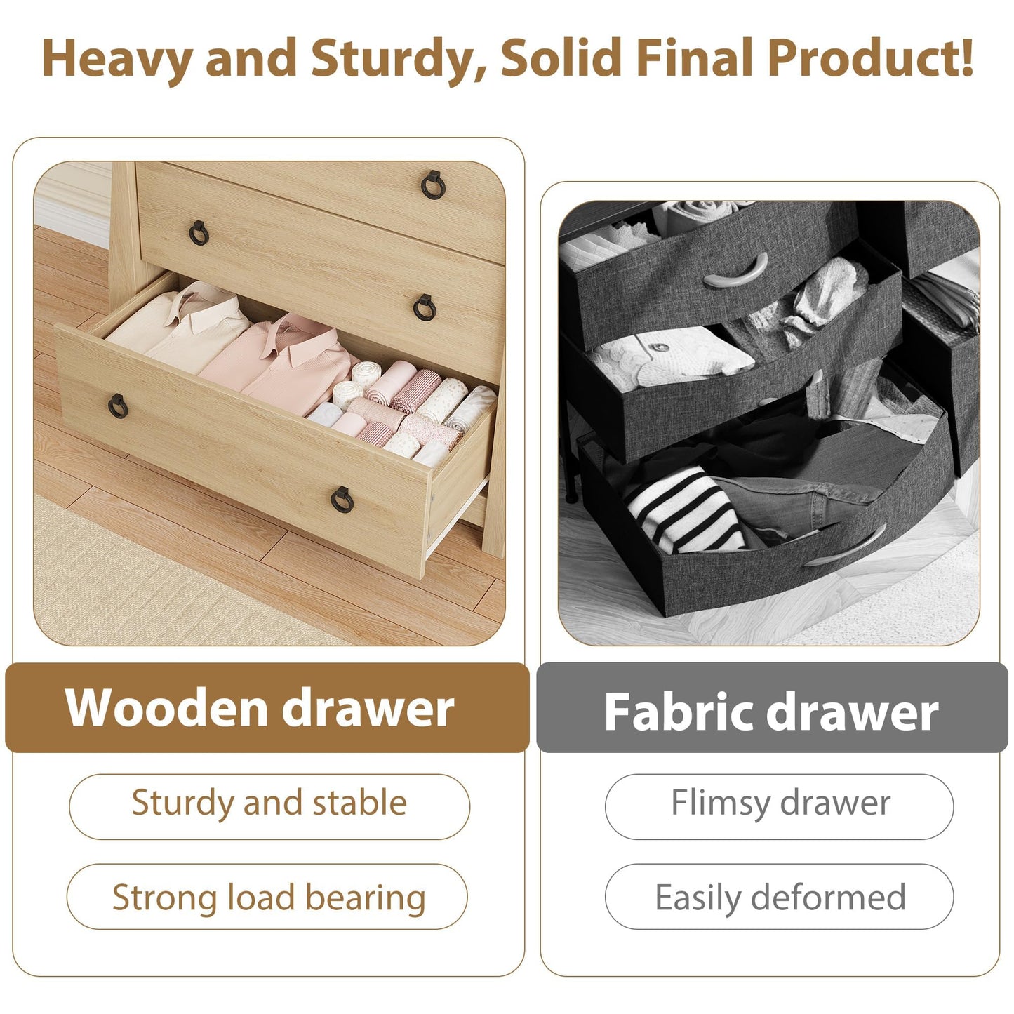 Crevyteg 3 Drawer Dresser, Modern Dresser for Bedroom, 29.3 in Tall Chest of Drawer with Metal Ring Pull Handles