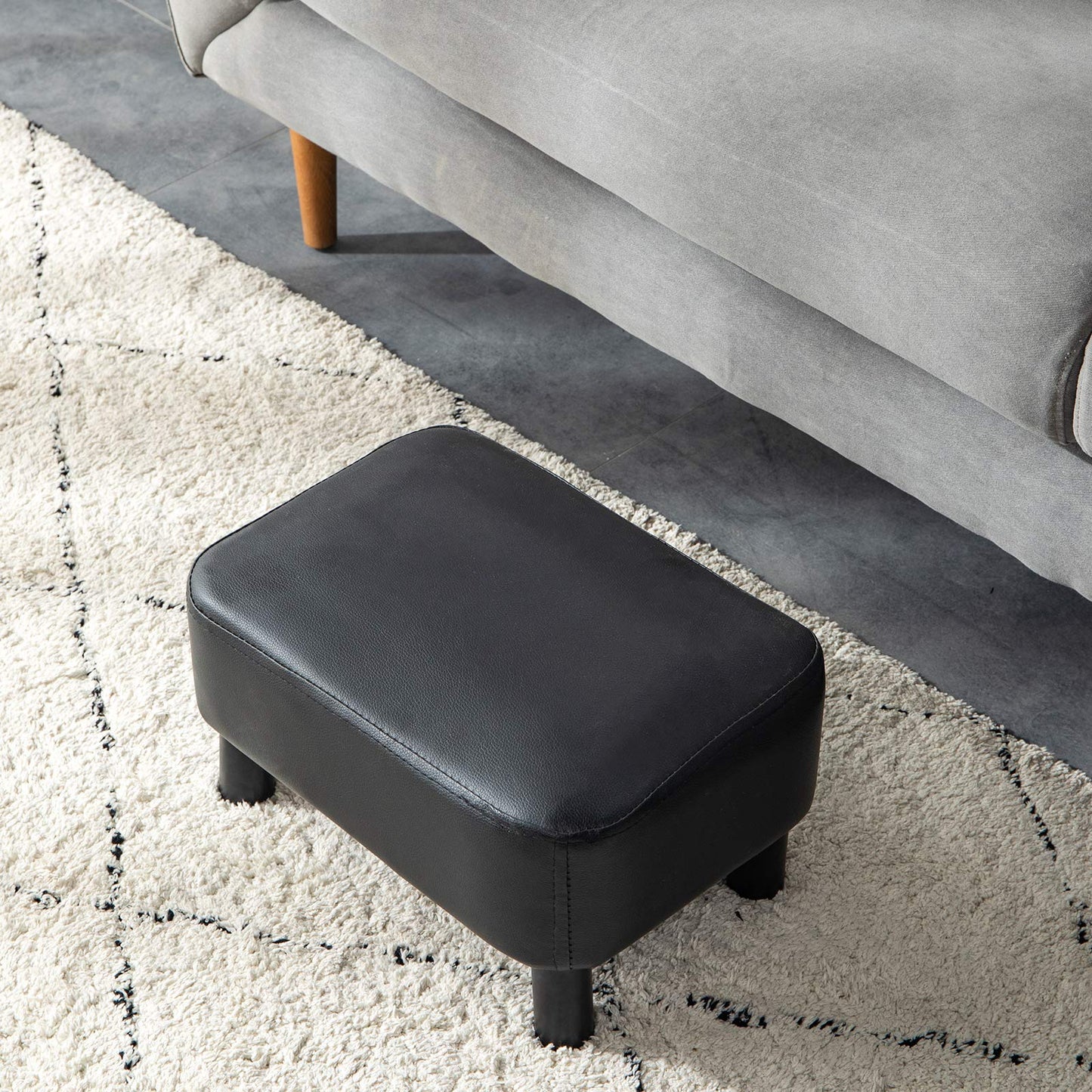 YMYNY 42CM Footstool, Small Foot Stool with Stable Wooden Legs, Modern PU Leather Footrest, Change Shoes Stool for Living Room