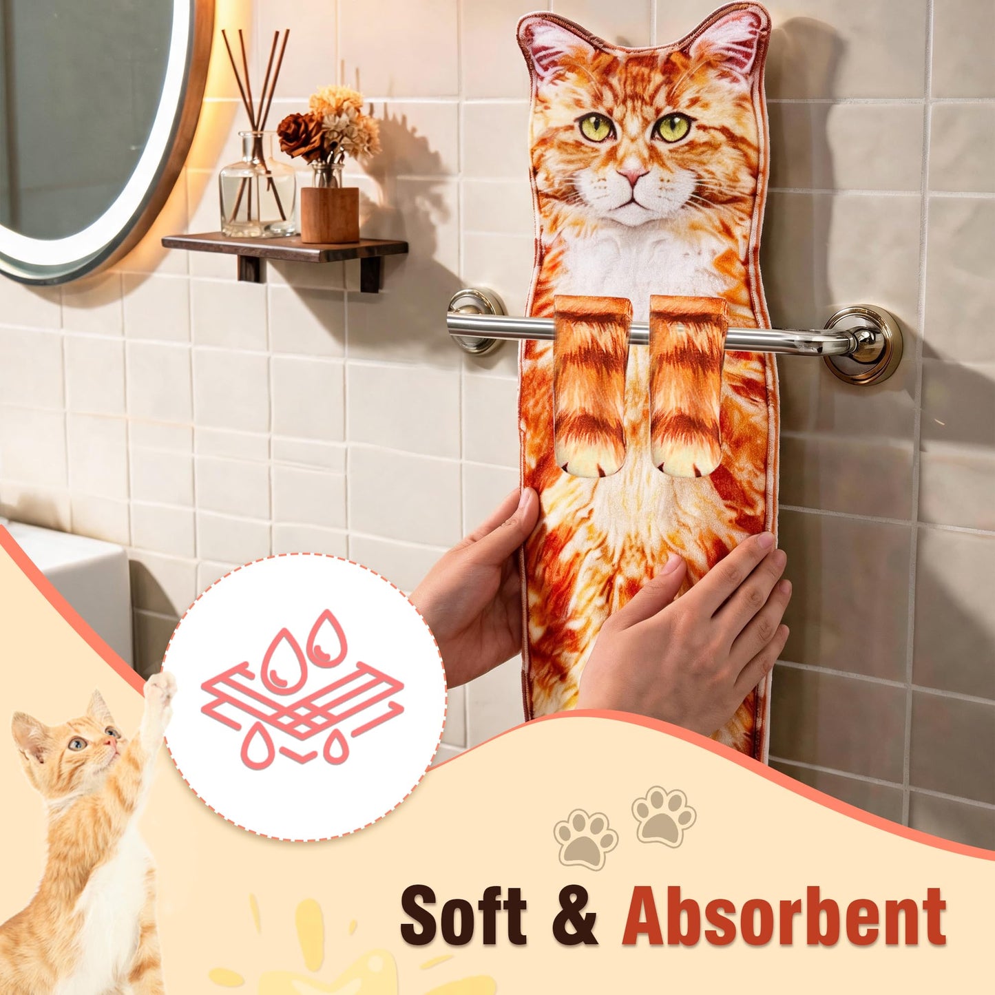 PAT JUUMG Funny Cat Hand Towels for Bathroom Kitchen,Cute Cat Decor Towel,Hanging Face Towels,Super Absorbent Soft,Funny Cat Gifts for Cat Lovers