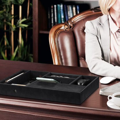 SITHON Valet Tray Desktop Organizer, 8 Compartments Catchall, Black