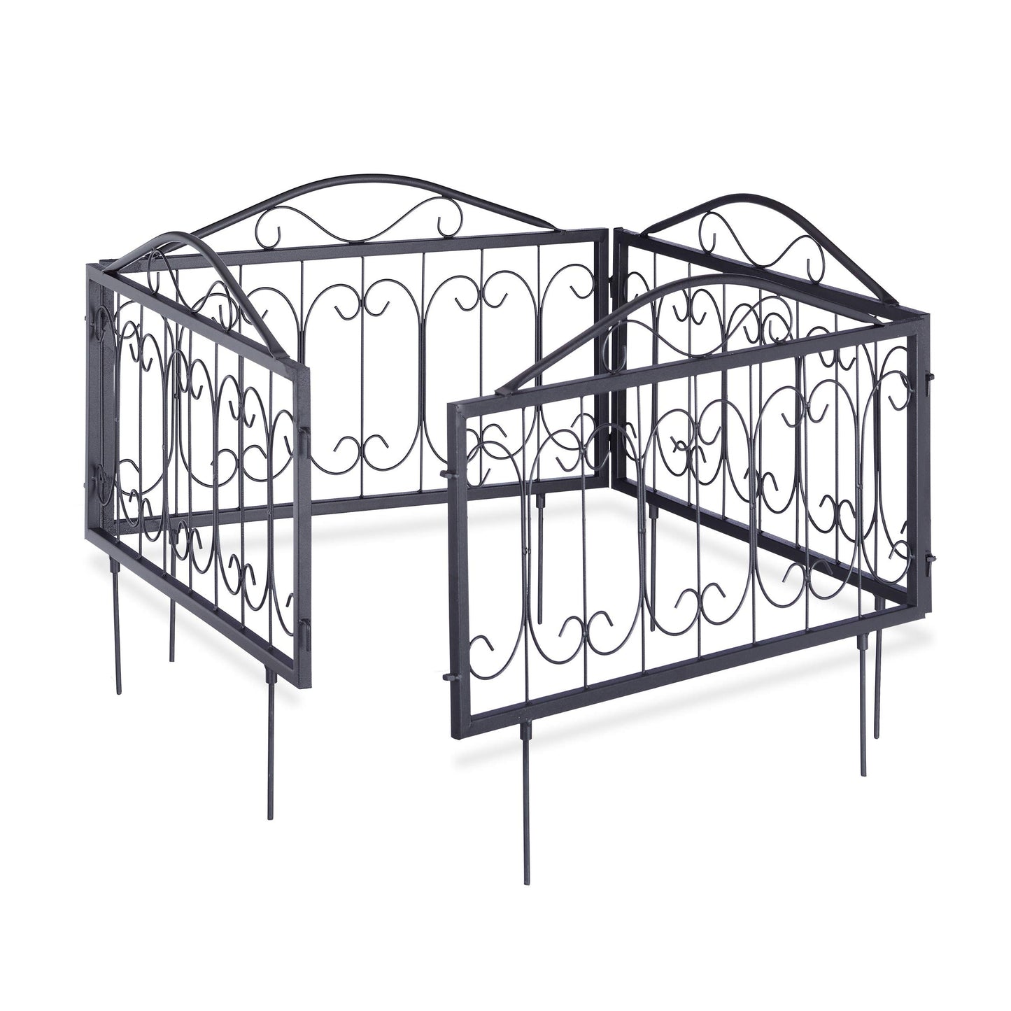 Relaxdays Goth Set of 4 Metal Garden Panels, Nostalgic Style, Yard Fence for Inserting, 33 x 56.5 cm, Blacks, 1.5x225x47 cm