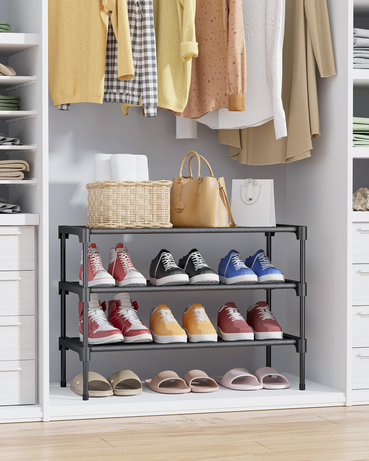 Kitsure Premium Non-Woven Shoe Rack Shelf, 63 x 30 x 39 cm, Black