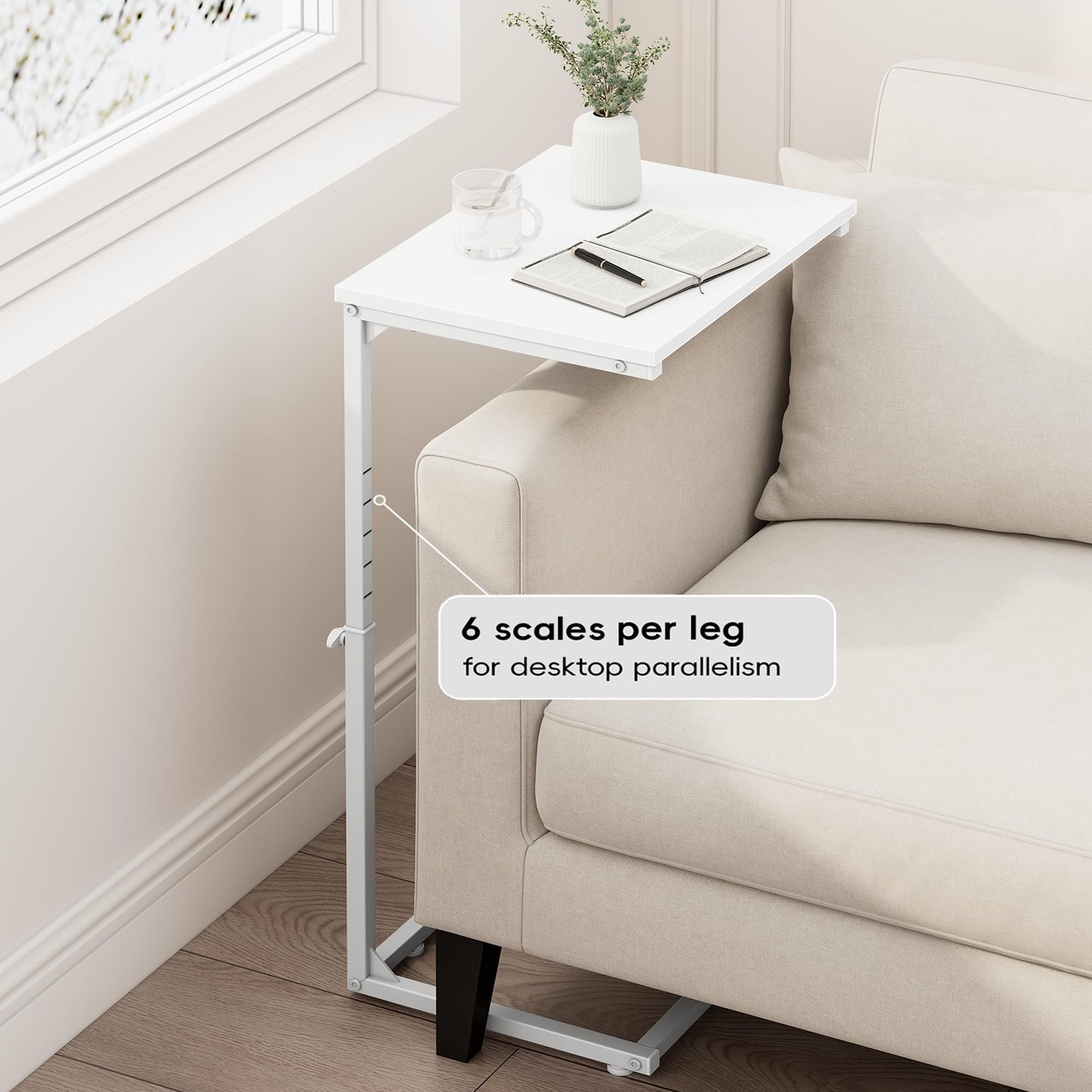 Vagusicc C-Shaped Side Table, Adjustable Height 45-85cm Sofa Side Tables, Small Side Table for Small Spaces