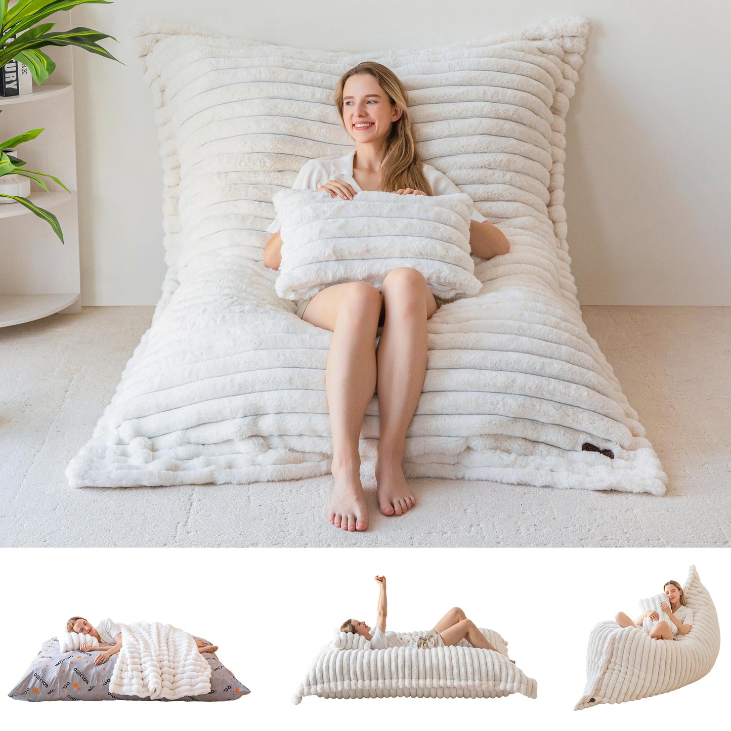 MAXYOYO Giant Bean Bag Chair,Faux Fur Lazy Lounge Chair with Foam Filling