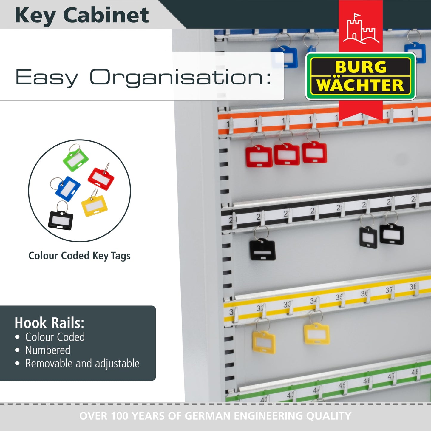 Burg-Wachter Euro Cylinder 100 Key Cabinet, Light Gray