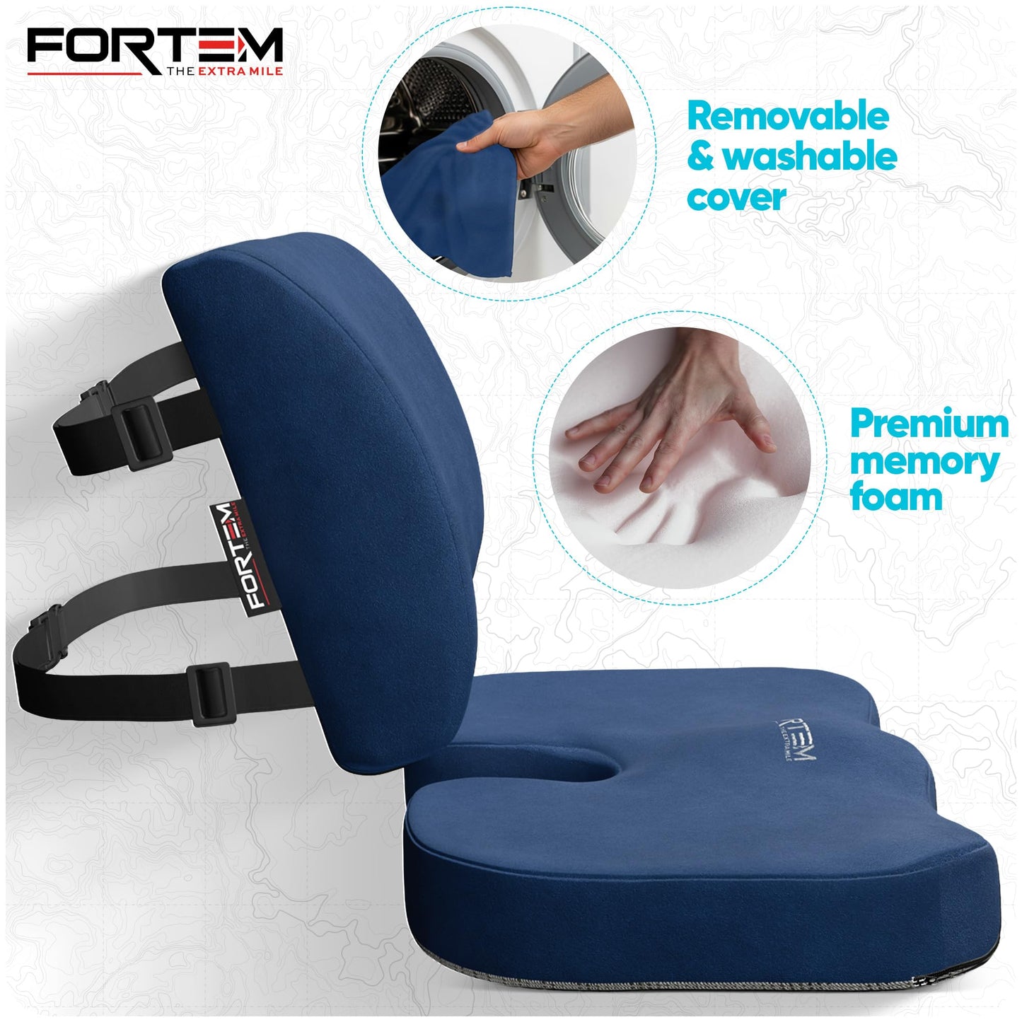 FORTEM Seat Cushion & Lumbar Support for Office Chair, Car Seat Combo