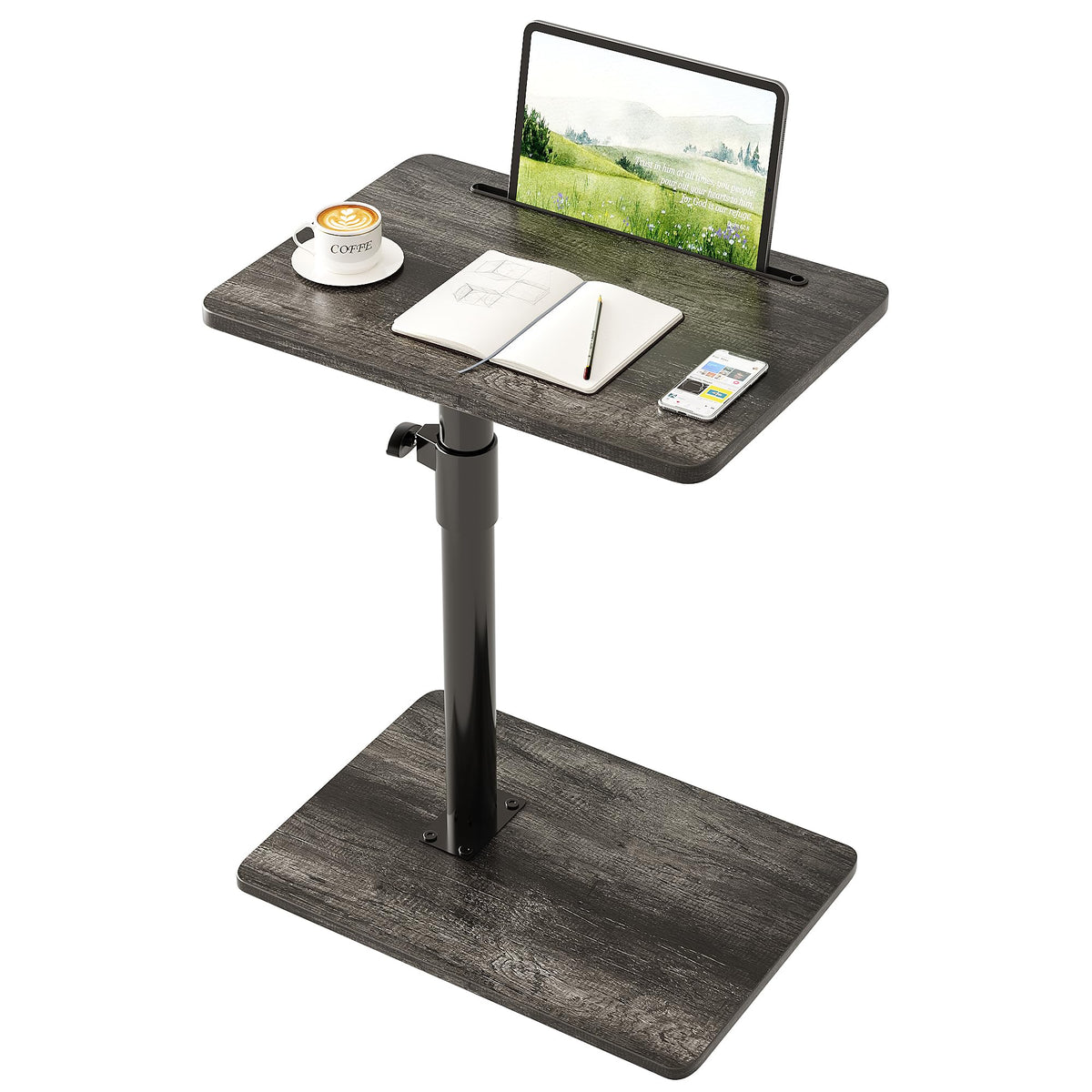 CAIYUN C Shaped Side Table, Height Adjustable Swivel 360° Rotating, BEnd Table for Small Spaces, Sofa Side Table with Metal Frame for Living Room