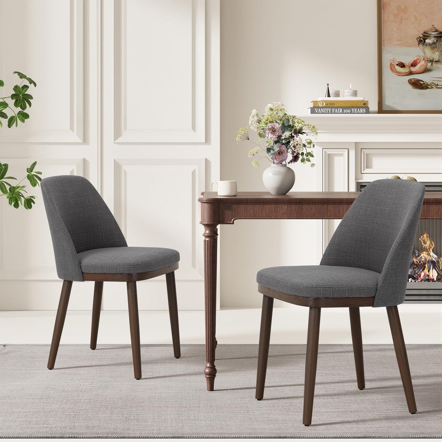 MALOL Thick Wood-base Dining Chairs Set of 2, Upholstered Kitchen Chairs with Solid Wood Legs and Thick Seat Cushion