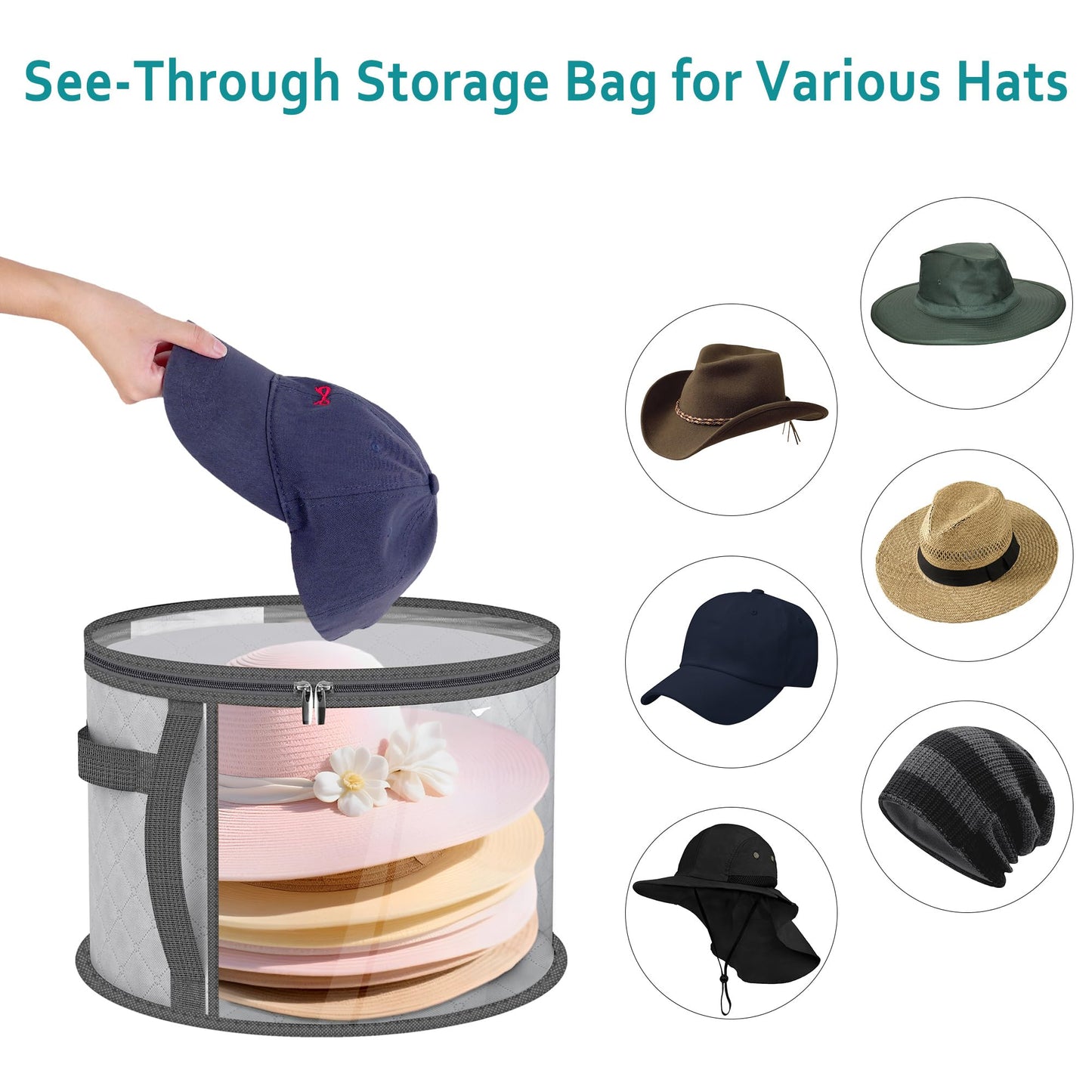 Adorila Clear Hat Storage Bag with Carrying Handles, Grey