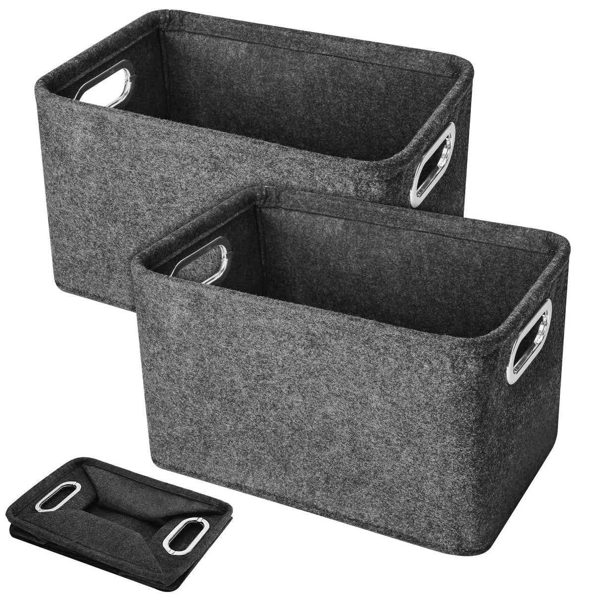 Elyrau Felt Fabric Storage Baskets with Handle, 2 Pieces, Dark Grey