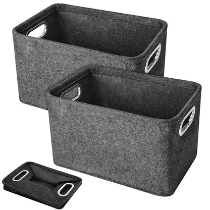 Elyrau Felt Fabric Storage Baskets with Handle, 2 Pieces, Dark Grey