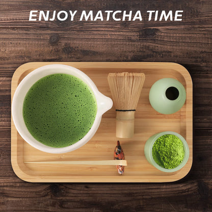 Artcome Japanese Matcha Tea Set, Matcha Bowl with Pouring Spout, Tea Tray, Matcha Whisk, Ceramic Whisk Holder, Matcha Powder Caddy, Handmade Matcha