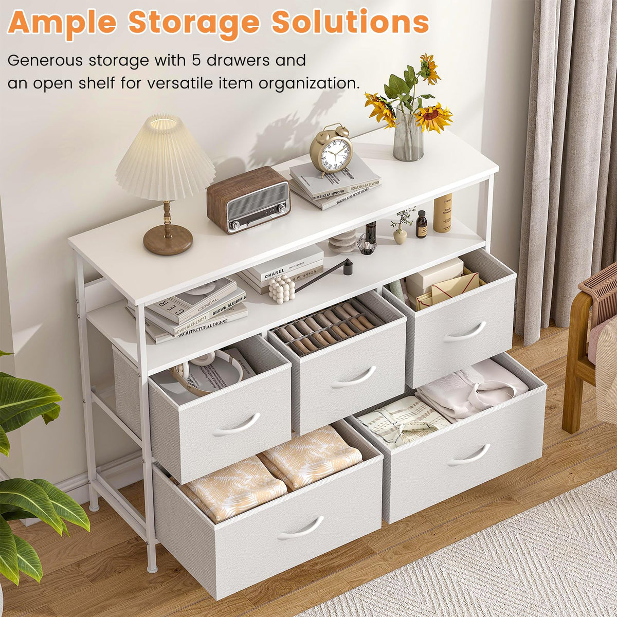 KU Syang 5-Drawer Chest of Drawers with TV Stand | Heavy-Duty Steel Frame & Scratch-Resistant MDF Top