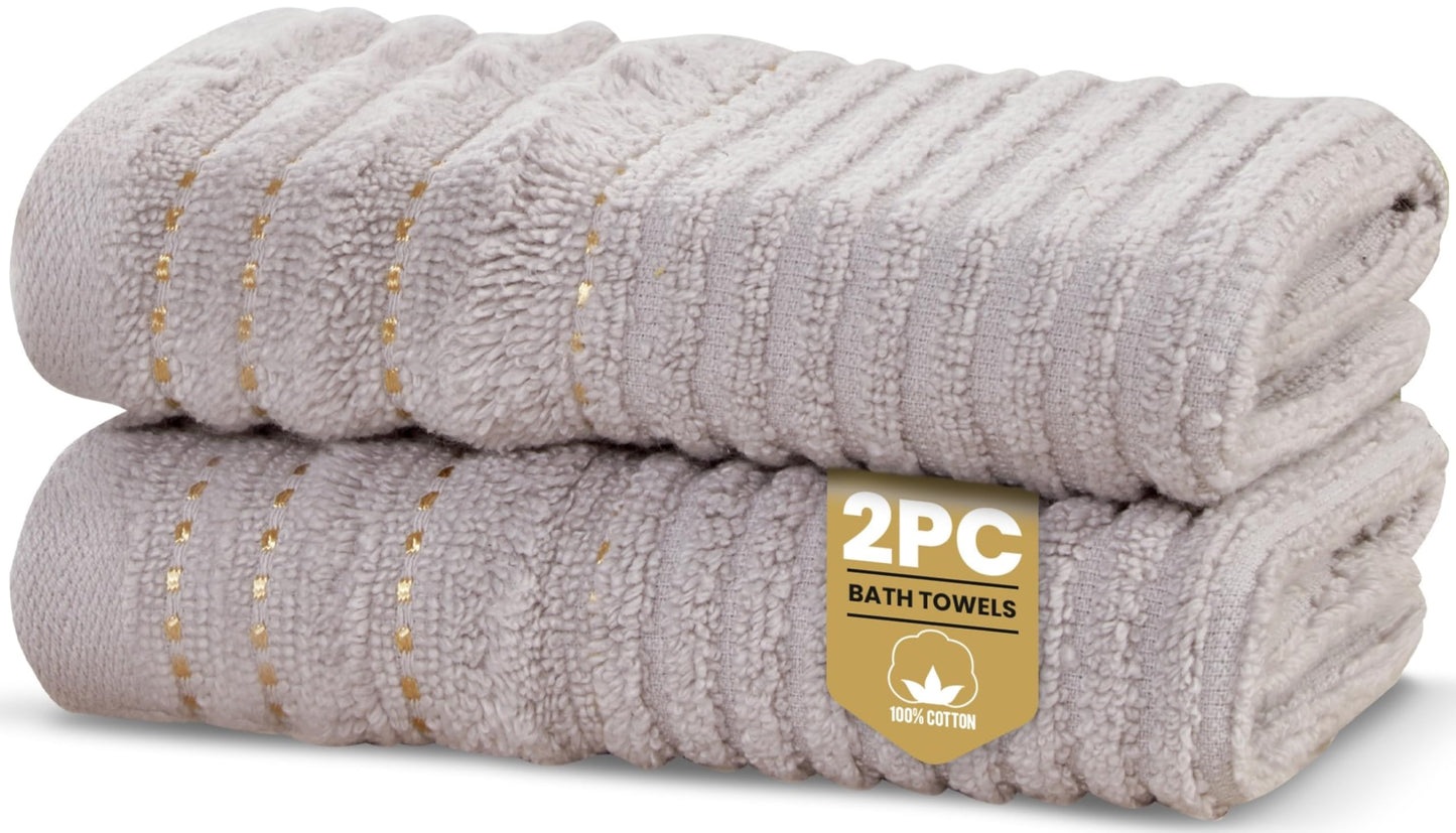 Rapport Home Linear Bath Towels 2-Pack | Dove Grey | 70x120cm | 100% Cotton 500gsm | Oeko-Tex Made in Green & BCI Certified