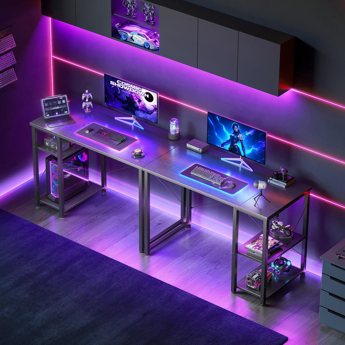 ODK Gaming Desk with Shelves, Small Computer Desk, 100 x 48 cm, Black