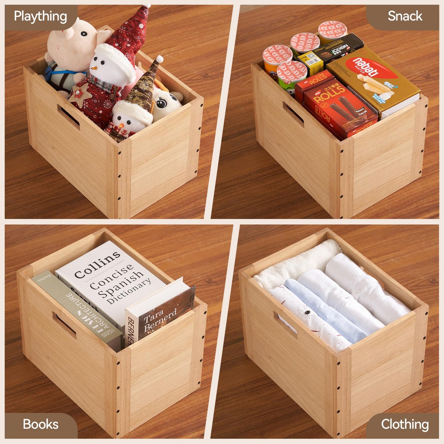 KIRIGEN Stackable Wooden Storage Cube with Handles, Natural