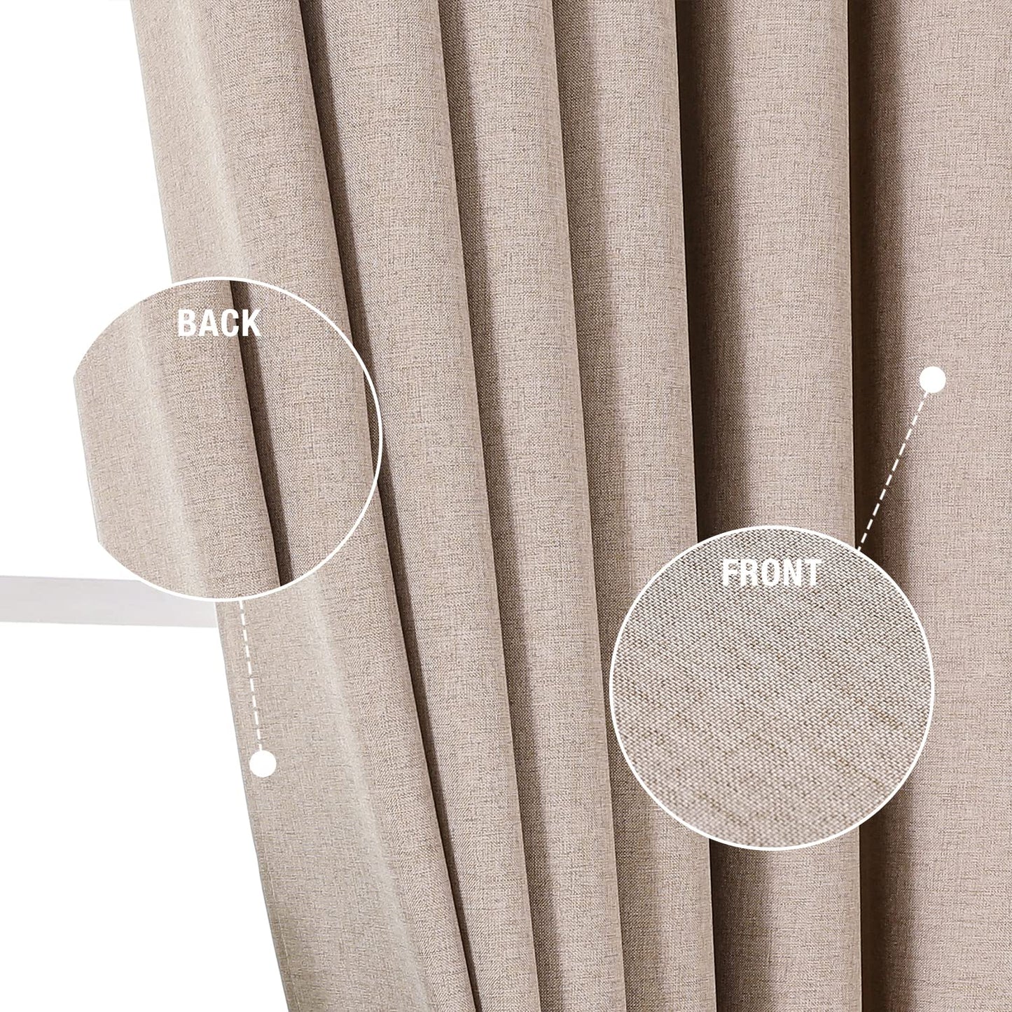 Krismile Linen Eyelet Shower Curtains Mildew Resistant Waterproof Washable, Weighted Hem Bathroom Shower Curtain with 12 White Bath curtain Hooks
