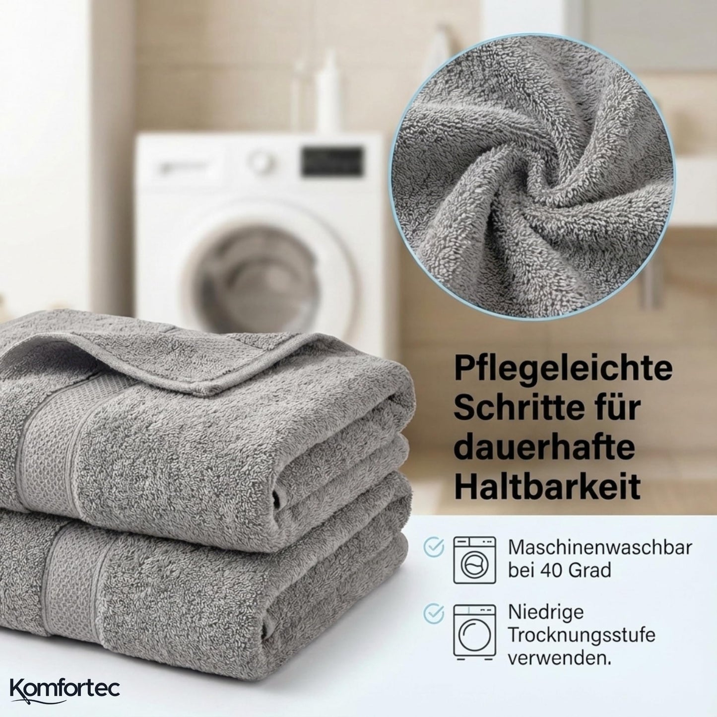 Komfortec Hand Towel Set, 8 Pieces, 100% Cotton, Silver/Anthracite