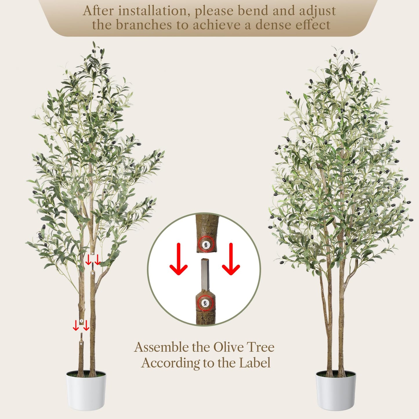 Alupssuc 6FT Olive Tree Artificial, Faux Olive Tree with White Pot, Fake Olive Tree Indoor Outdoor with Natural Wood Trunk & Lifelike Fruits, Perfect