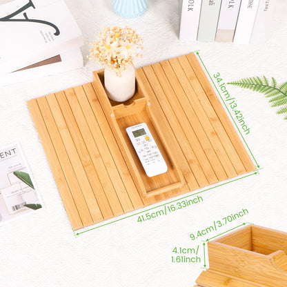 Foldable Sofa Arm Tray Table - Natural Pine Wood Side Table, Armrest Clip Tray, Waterproof Couch Organizer, Drink Snack Remote Control Holder D