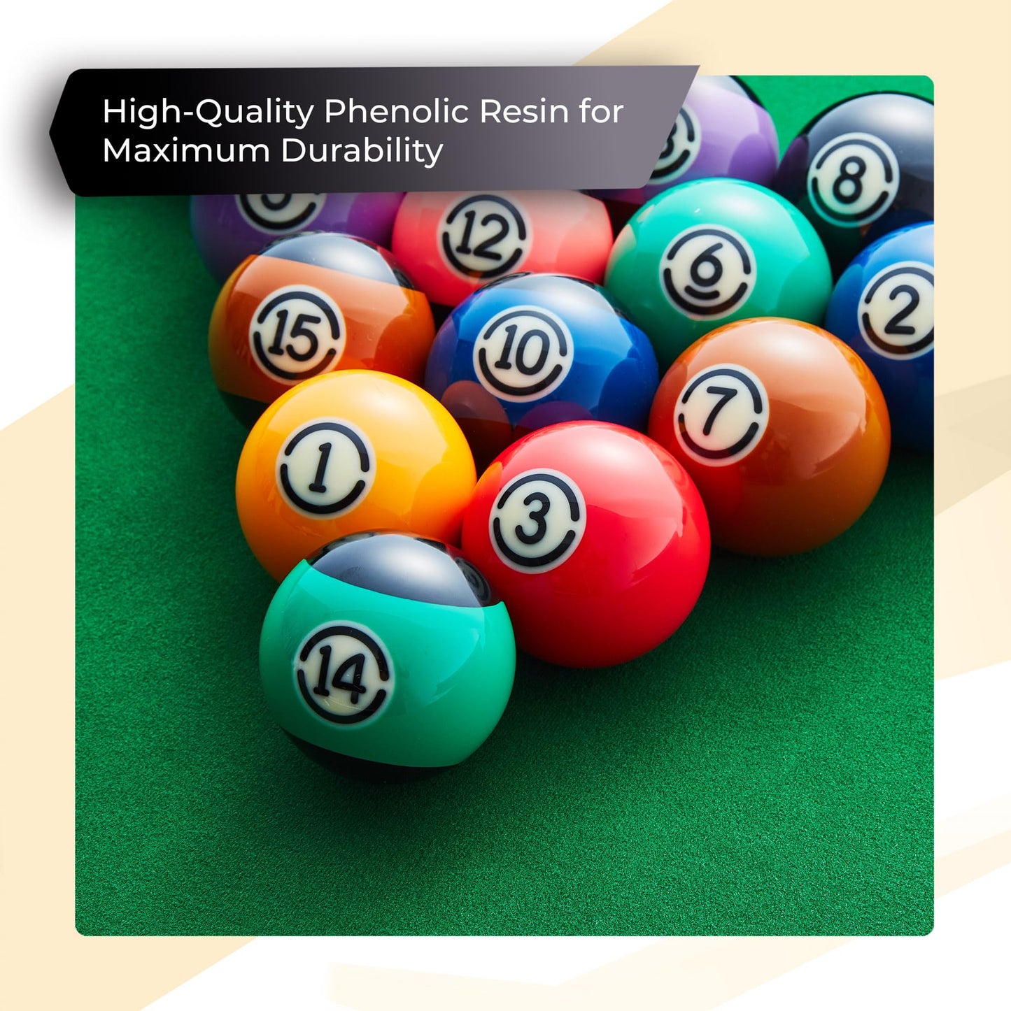 Cue-King Black Edition Pool Balls, Grade AA+ 2-1/4" Regulation Size Set with Pro Dotted Cue Ball