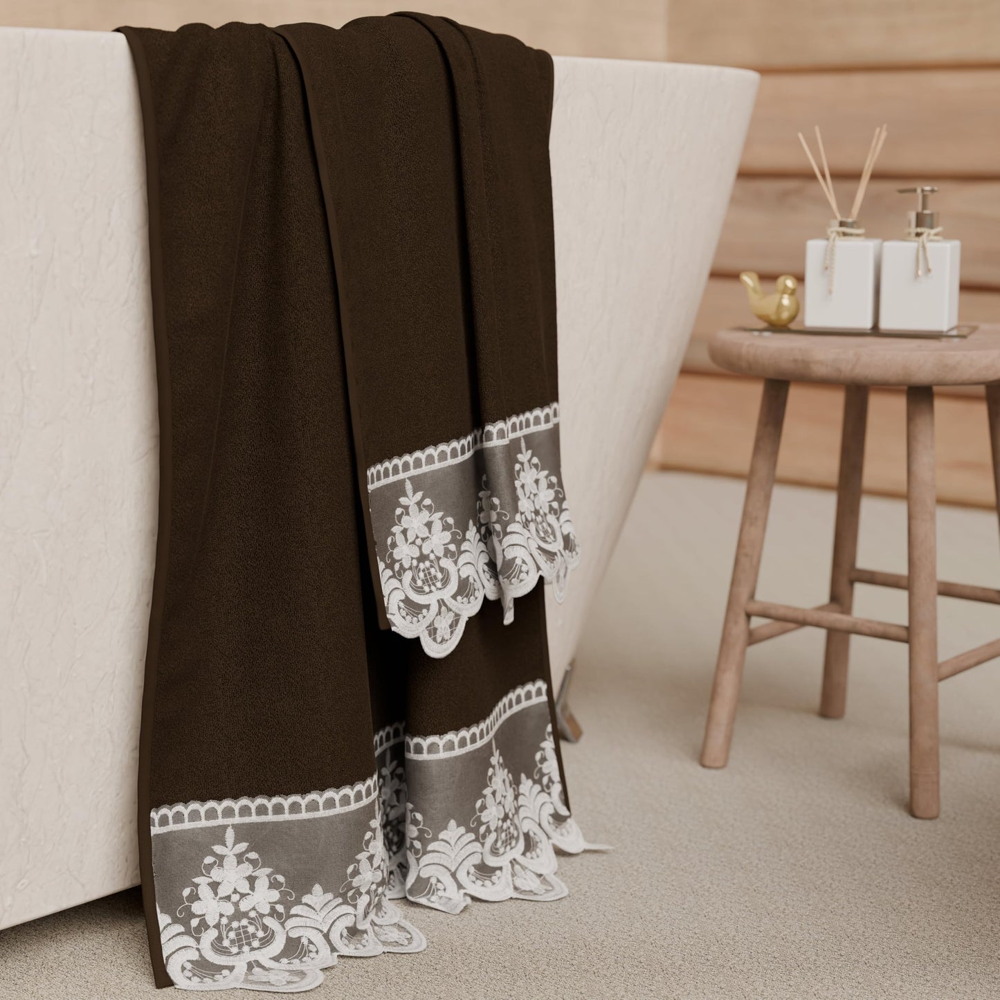 PETTI Artigiani Italiani - 100% Cotton Terry Bath Towels, 1+1 Towel Set, 2 Pieces, 1 Face Towel and 1 Hand Towel, Brown