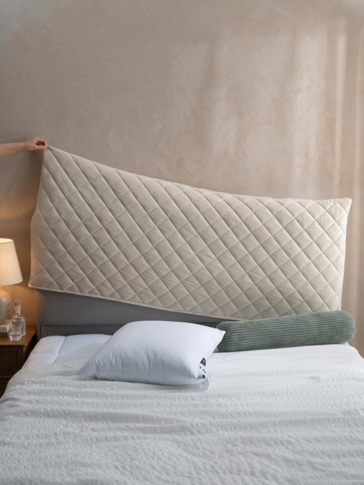 Bed Headboard Cover Superking, Quilted Thicken Protector Beige, 200x70cm