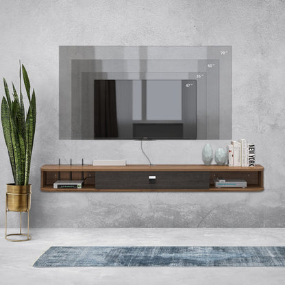 Pmnianhua Floating TV Unit, Wall Mounted TV Cabinet, Floating Shelves with Door, Modern Entertainment Media Console Center Large Storage TV Bench for