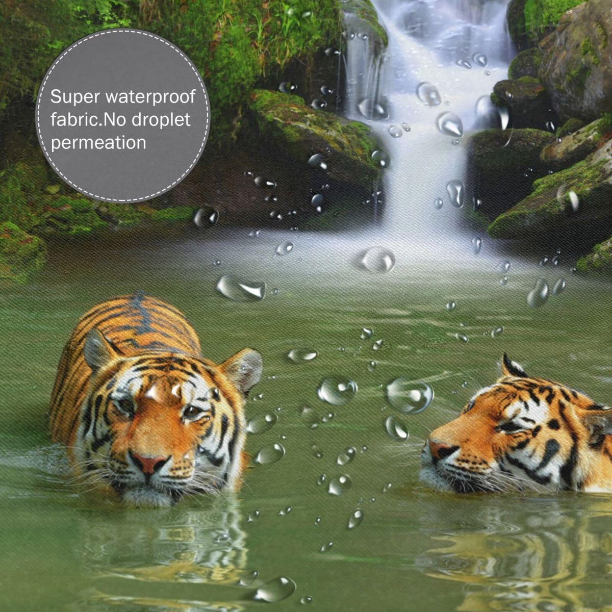 YUAOEUR 3D Garden Shower Curtain 79x72 Inch Tropical Waterfall Tigers Lake Jungle Forest Picture Outdoor Garden Green Trees Bathroom Personalized