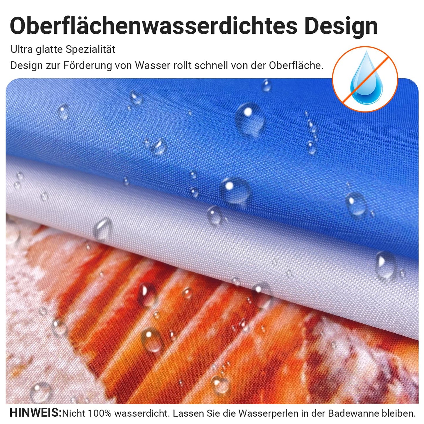 Lerores Shower Curtain, 180 x 160 cm, Sea Blue, Weighted Hem, Anti-Mould Textile, Water-Repellent