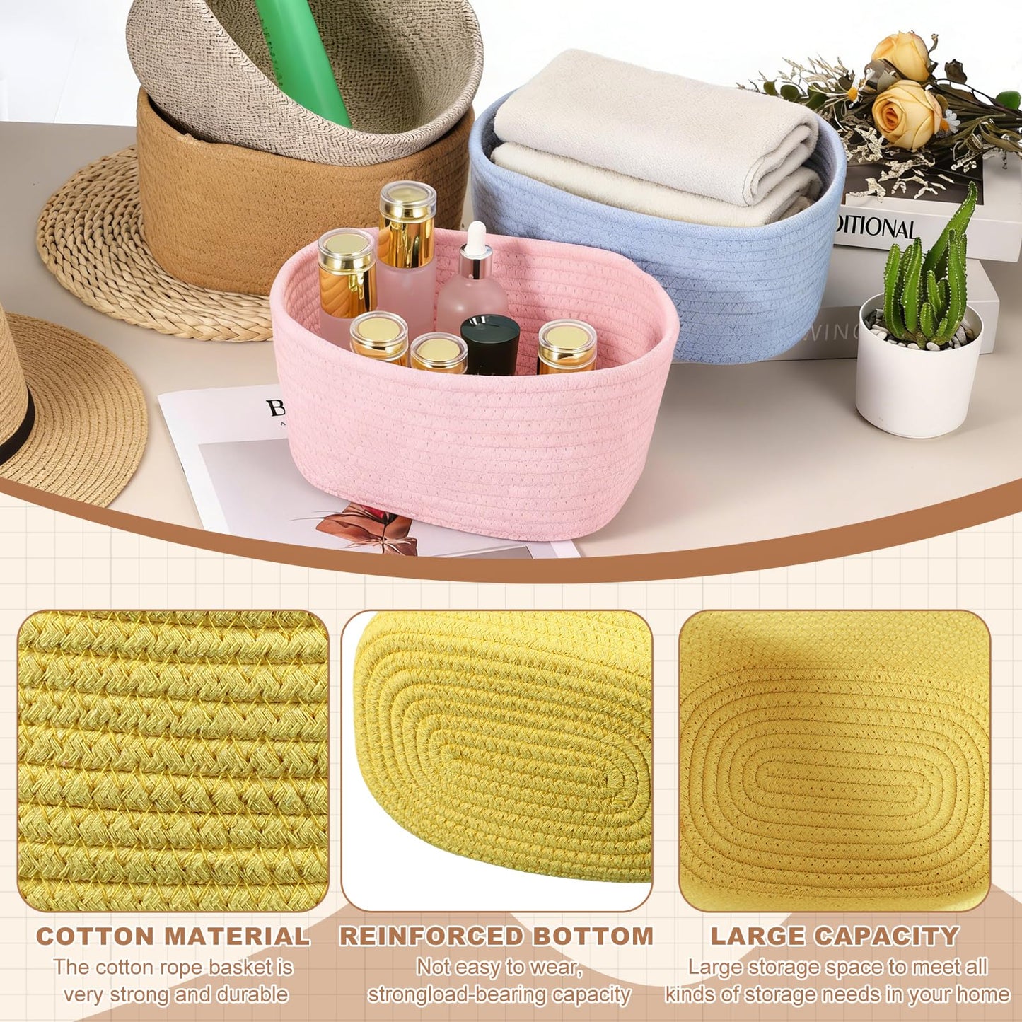sourcing map Small Woven Basket, 21x15x12 cm Rectangular Rope Basket Decorative Gift Chest Box Cute Mini Woven Storage for Organizing Shelf Storage