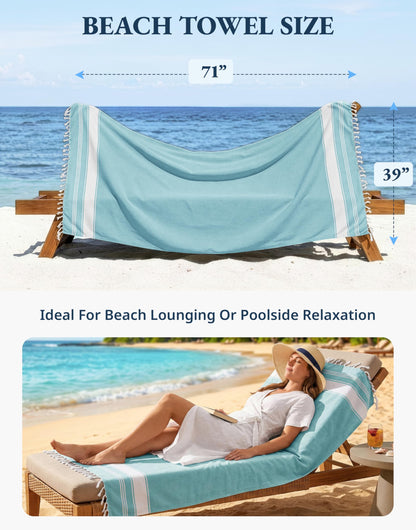 LANE LINEN Turkish Beach Towel with Beach Bag, 2 Pack Beach Towels Oversized, 39"x71", Pool Towel, Oversized, Highly Absorbent